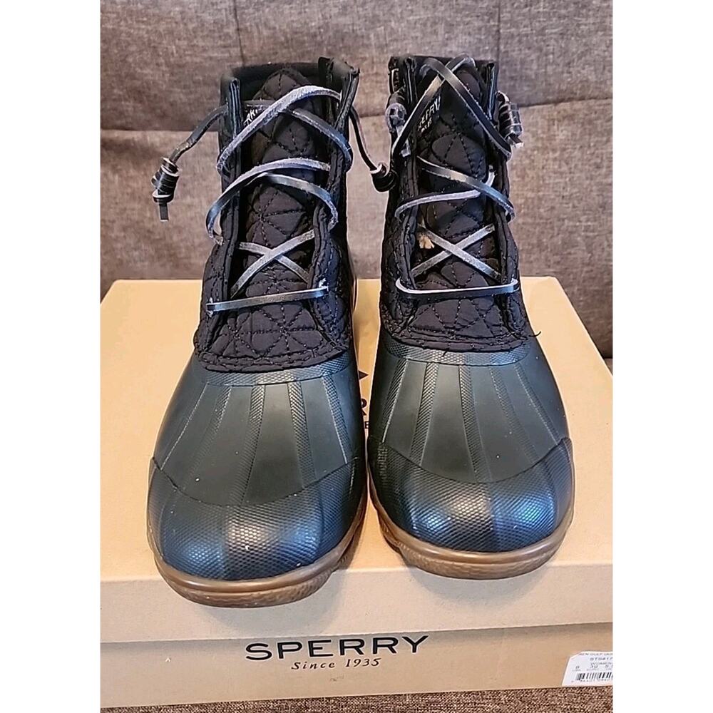 Sperry Duck Boot Black Waterproof Lace Up Quilted Women's Size 8M STS81733